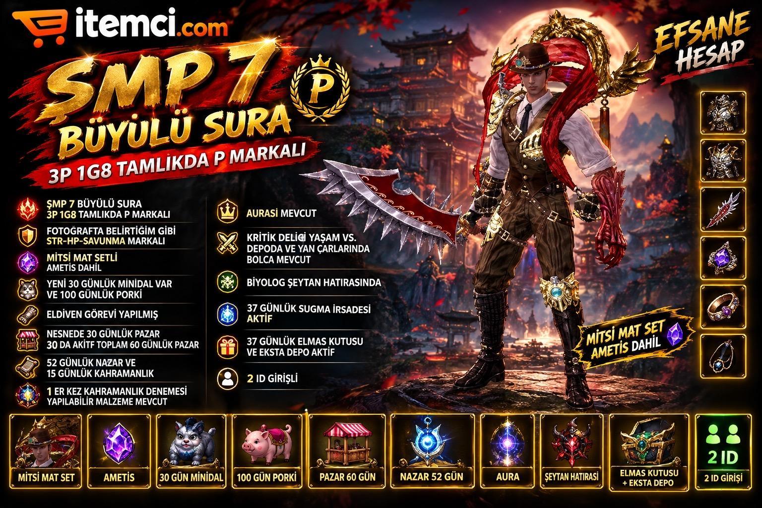 ŞMP 7 BÜYÜLÜ SURA 3P 1G8 MAT SİMYA SETLİ AMETİS DAHİL AURALI MARKALI