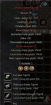+9 ZEHİR KILICI 51ORT+12ZEKA+FULL EVRİM