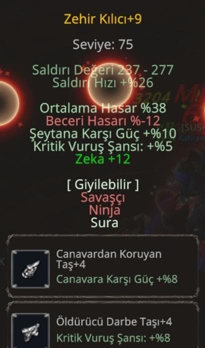 +9 ZEHİR /38 ORT/ 12 ZEKA/10 ŞEYTAN/5 KRTİK