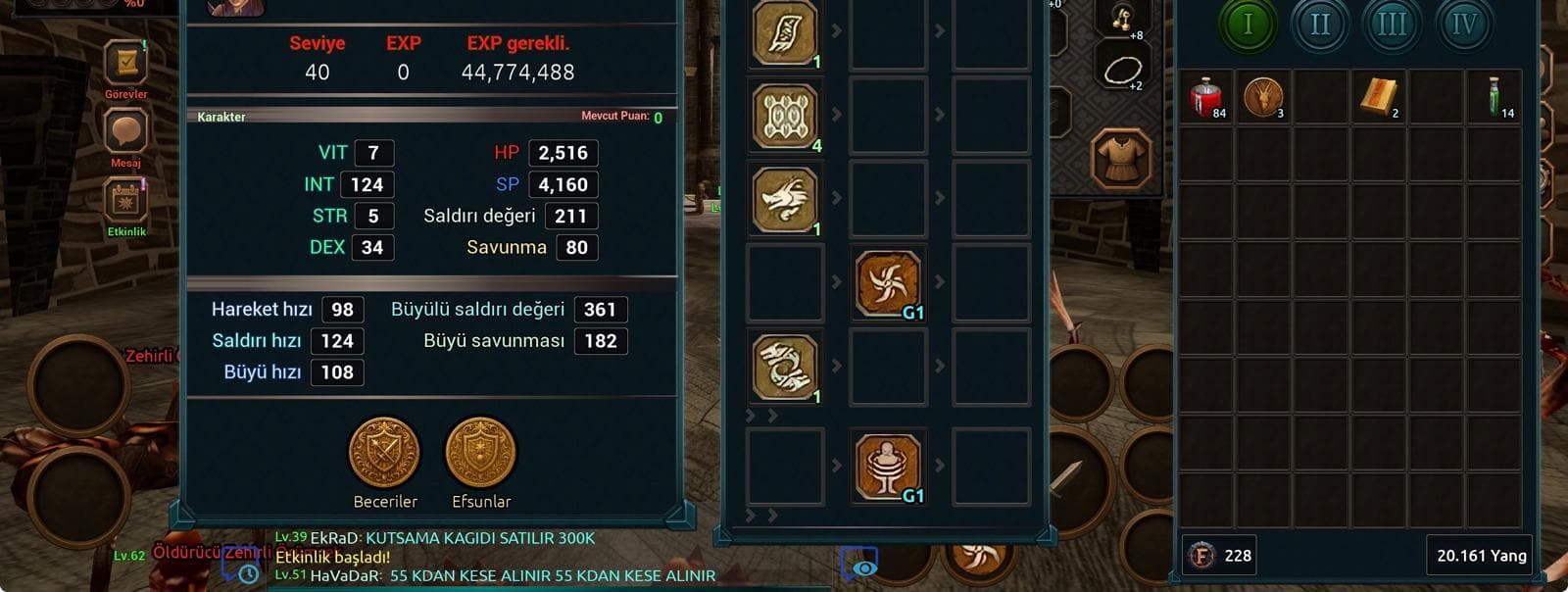 40 LVL KUTSAMA G1 KRİTİK G1 ŞAMAN FULL ZEKA İTEM