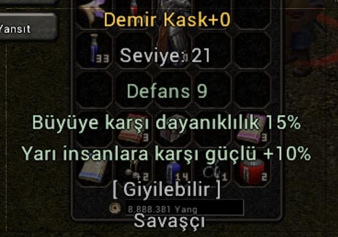 10 Yarı 15 Büyü Demir kask İki efsun
