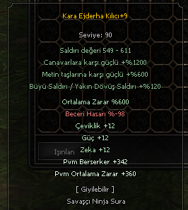 KARA EJDERHA KILICI +9 +600 ORT (AÇIKLAMAYI OKU)