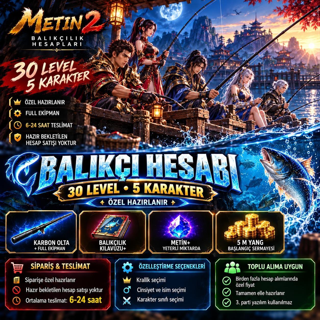 🎣 30 Level 5 Karakter Balıkçı Hesabı | Temiz Hesap