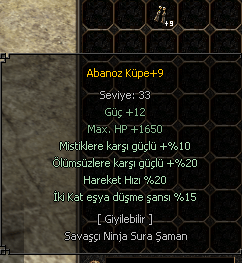 +9 ABANOZ KÜPE 3 DE 3 KULE/KATAKOMP LUK ELİT