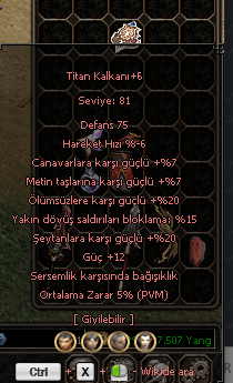 TİTAN KALKAN +6 SATILIK