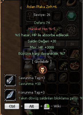 +6 ASLAN PLAKA ZIRH 3K HP 30 STR 5 HP ABS 7 BÜYÜ