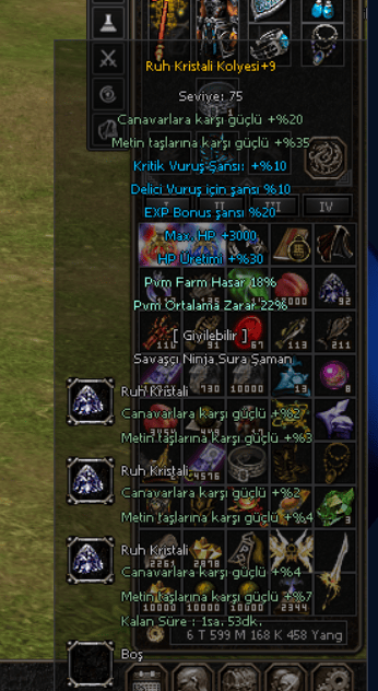 Mega Kin Farm Zırhı Ruh set +20 Pvm Ort ve +20 Pvm Hasarlı Uyguna