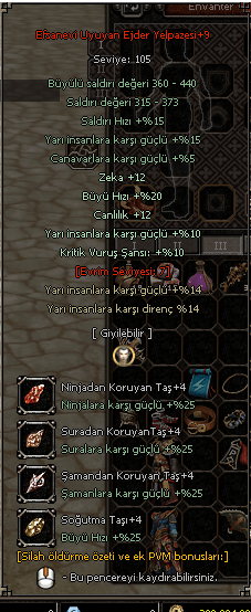 +9 7 EVRİM YELPAZE/+9 BETA ZIRH/+7 TOPLU KALKAN/+9 KEMER VE COŞKU/DİĞER