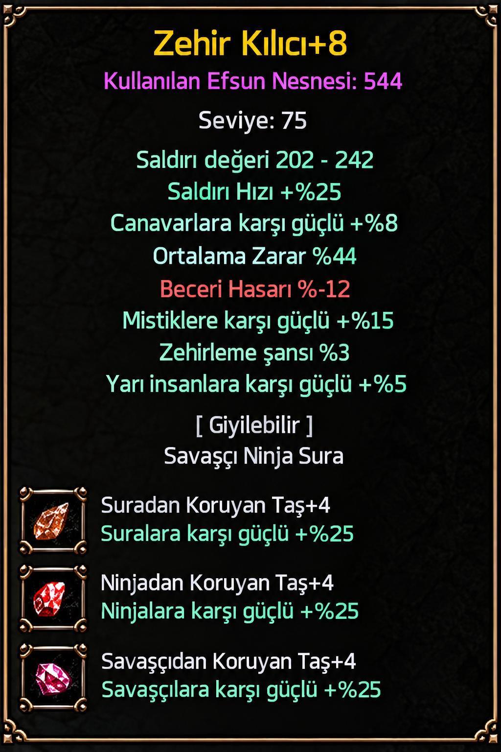 +8 ZEHİR KILICI 44 ORT YARILI ZEHIRLEMELI