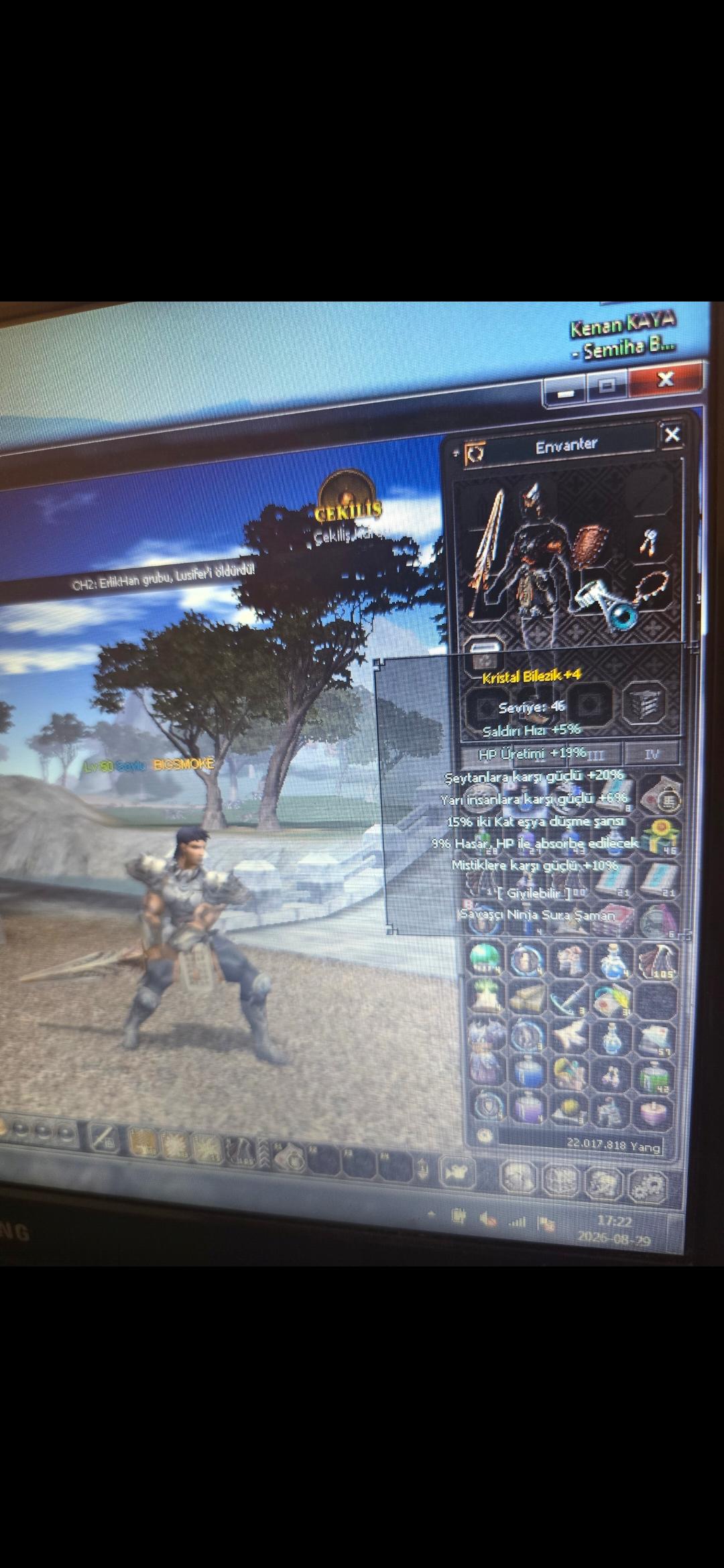 22M + 50 lvl bedensel at zırhlı +7 33 ort KDP 5 efsunlu iç itemler