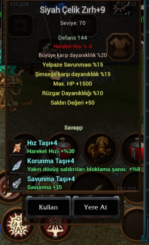 +9 SİYAH ÇELİK 1500 HP 50 STR 15 ŞİMŞEK