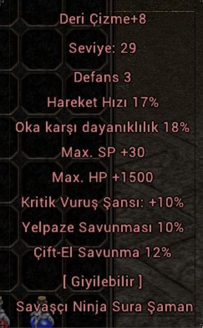 +8 Deri çizme 1.5 hp 10 kritik çiftel 12