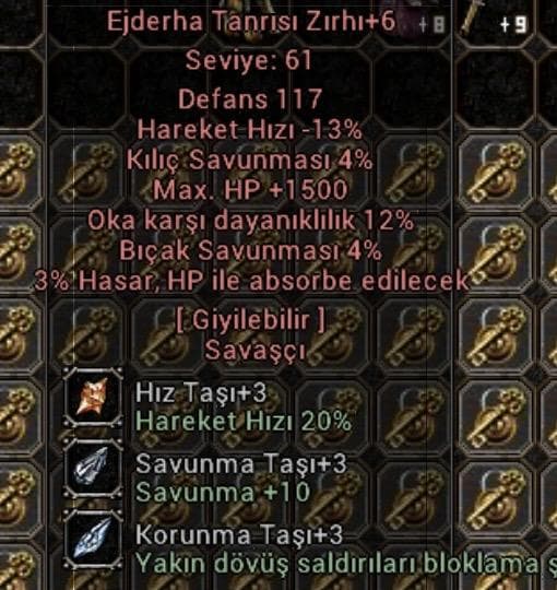 +6 Ejderha tanrısı zırhı 1.5 hp 12 ok