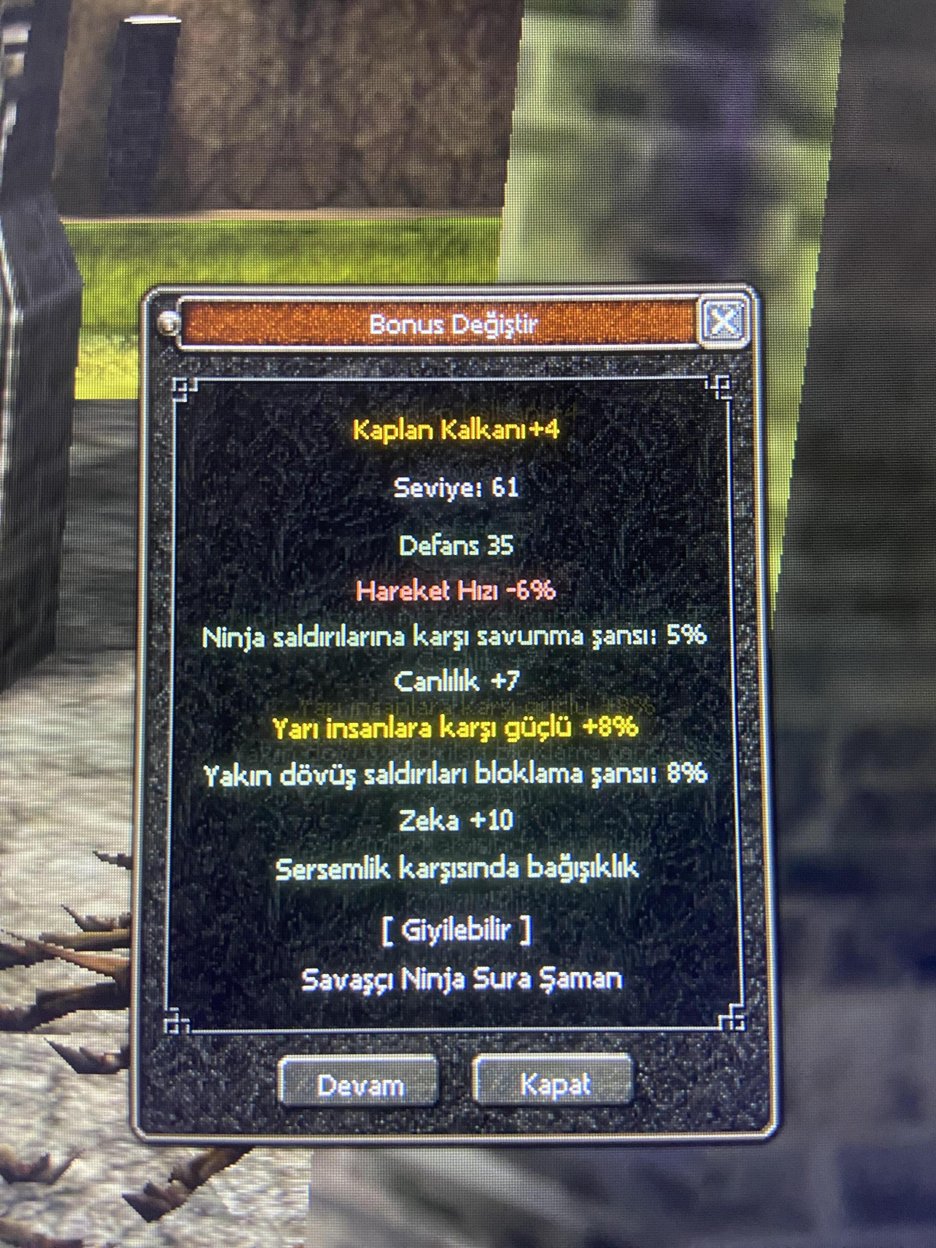 Eş değer ninja itemlere tks vardır