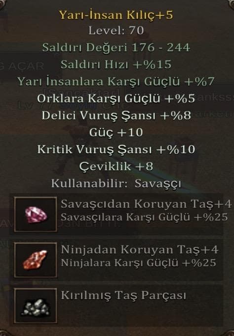 Elit yarı insan kılıcı alna hayırlı olsun