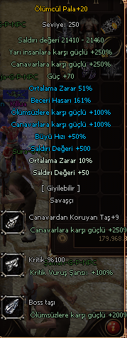 SAVAŞCI EC PALA +9 CANAVARLI ZIRH İÇ İTEMLER SATILIK