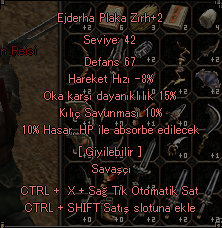 15 OK 10 KILIÇ 10 HP ABSORBE EJDERHA PLAKA