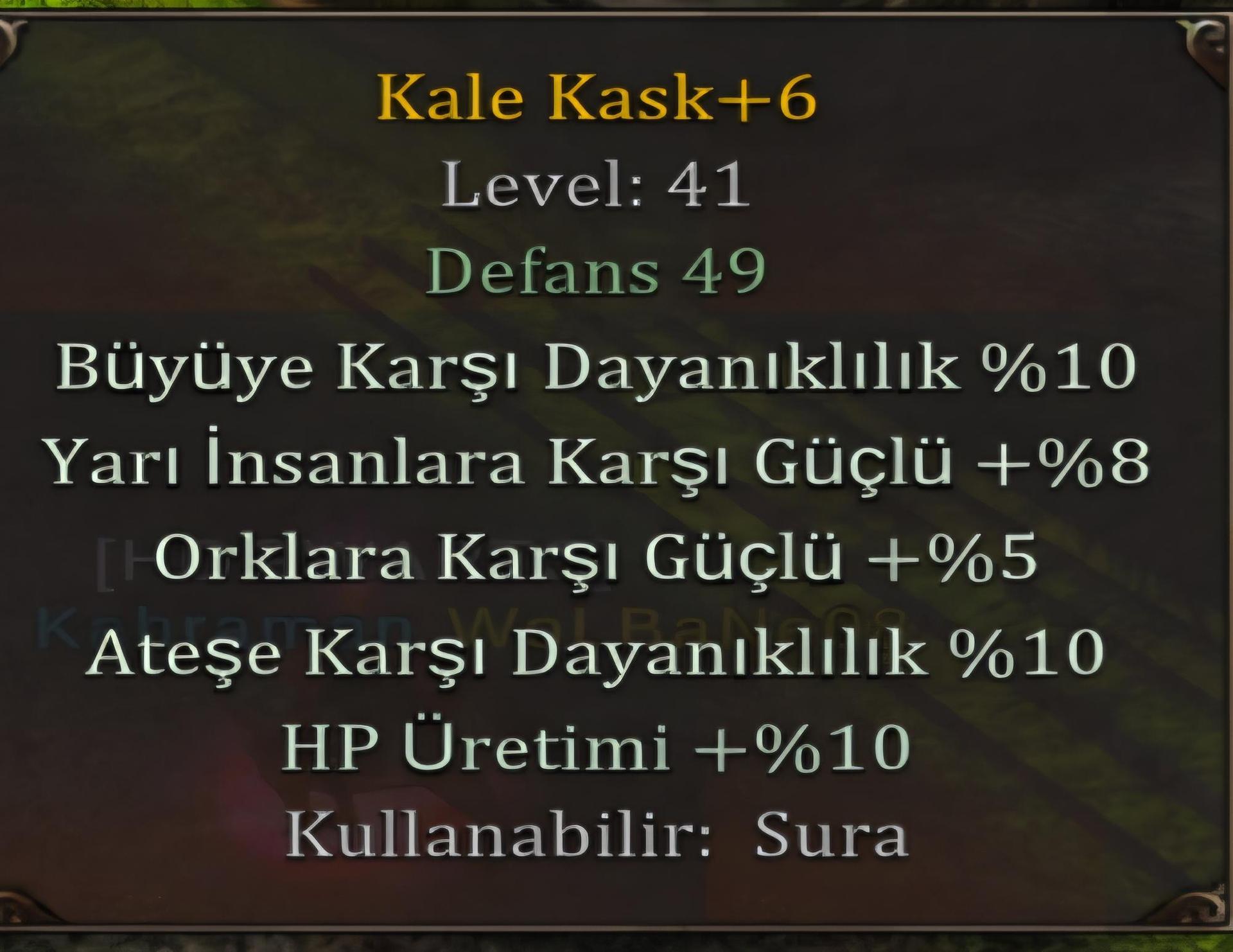 +6 kale kask 10 büyü 10 ateş 8 yarı 10 hp üretimi