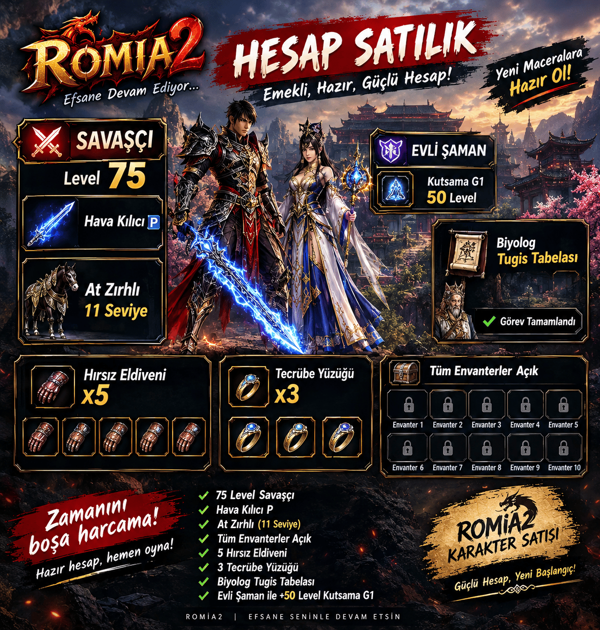 75 LEVEL HAVA P BİYOLOG BİTİK İTEMLİ VEYA İTEMSİZ KULELİK HESAP