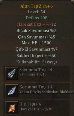 ELİT +6 ALTINTAŞ ZIRH +4 TAŞLI UYGUN FİYATLI SATILIK