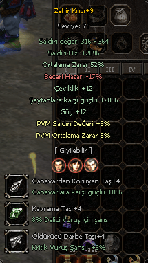 +9 ZEHİR 52 ORT 12 GÜÇ 12 ÇEVİKLİK ZEHİR