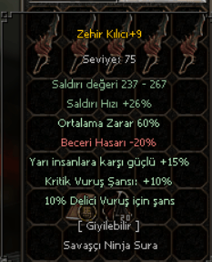 60 YARI KRİTİK DELİCİ ZEHİR KILICI