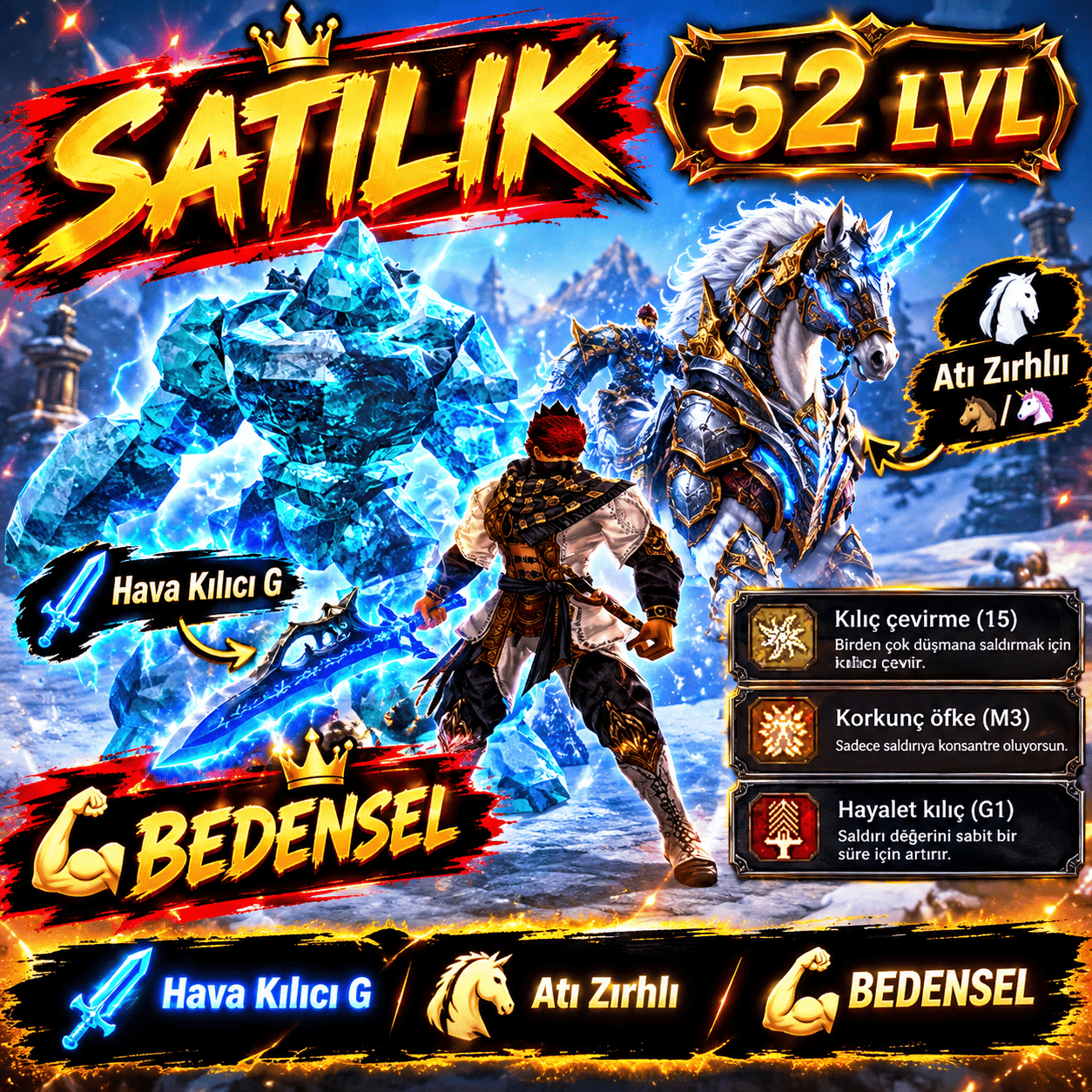 52 lvl HAVA G AT ZIRHLI BEDAVA