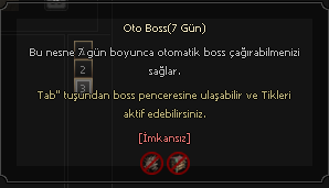 7 günlük otoboss nesnesi anında teslimat