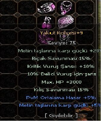 5METİN 5PVM Lİ +9 yakut set 200 TL
