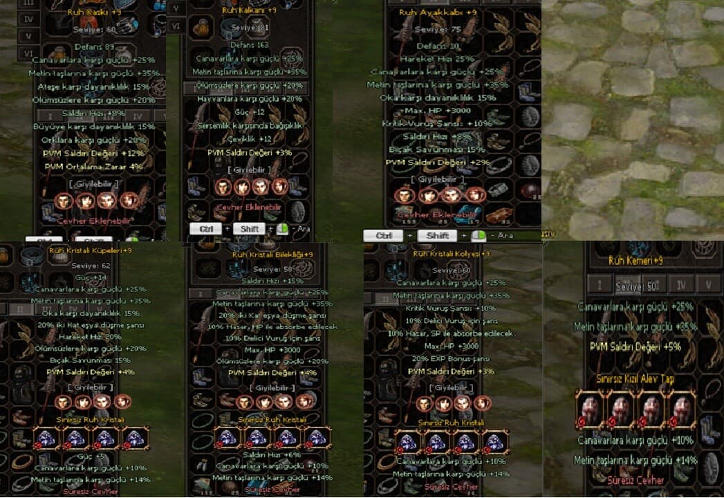+9 RUH SETİ / PVM SALDIRI EFSUN / 4 TANESİ PERMA CEVHERLİ ELİT İTEM