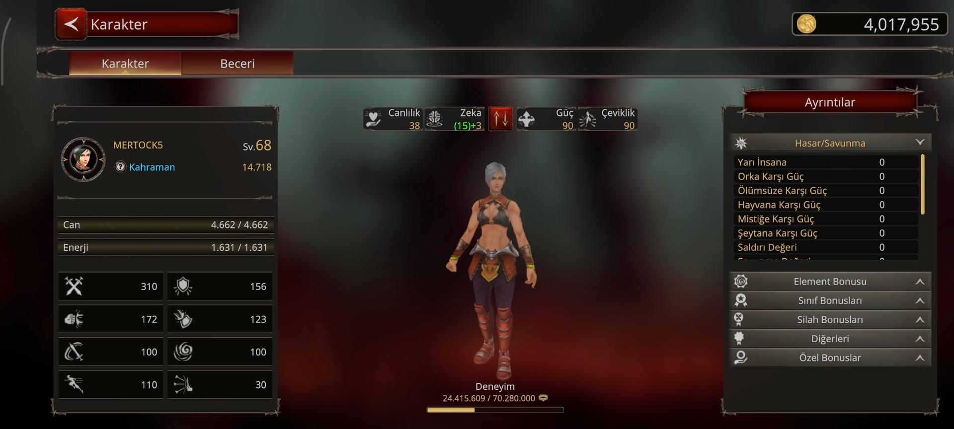 68 lvl savaşçı pazarlık vardir
