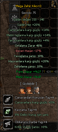 +3 MEGA ZEHİR KILICI 47METİN HASAR 27FARM HASAR PAZARLIK VARDIR