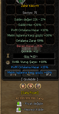 ZEHİR KILICI +9 59 ORT GÜÇ ÇEVİKLİK KRİTİK ANINDA TESLİM