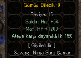 +9 gümüş bilezik 15 ateş tek efsun