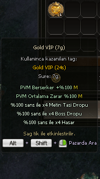 7 GÜNLÜK GOLD VİP OYUNDA YOK