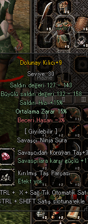 Tarantin2 Miras 36 Level Savaşçı At zırhlı itemleri dizili