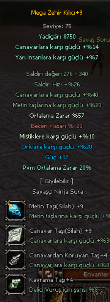 +9 MEGA ZEHİR 20PVM +9 CANAVAR METİN TAŞLI