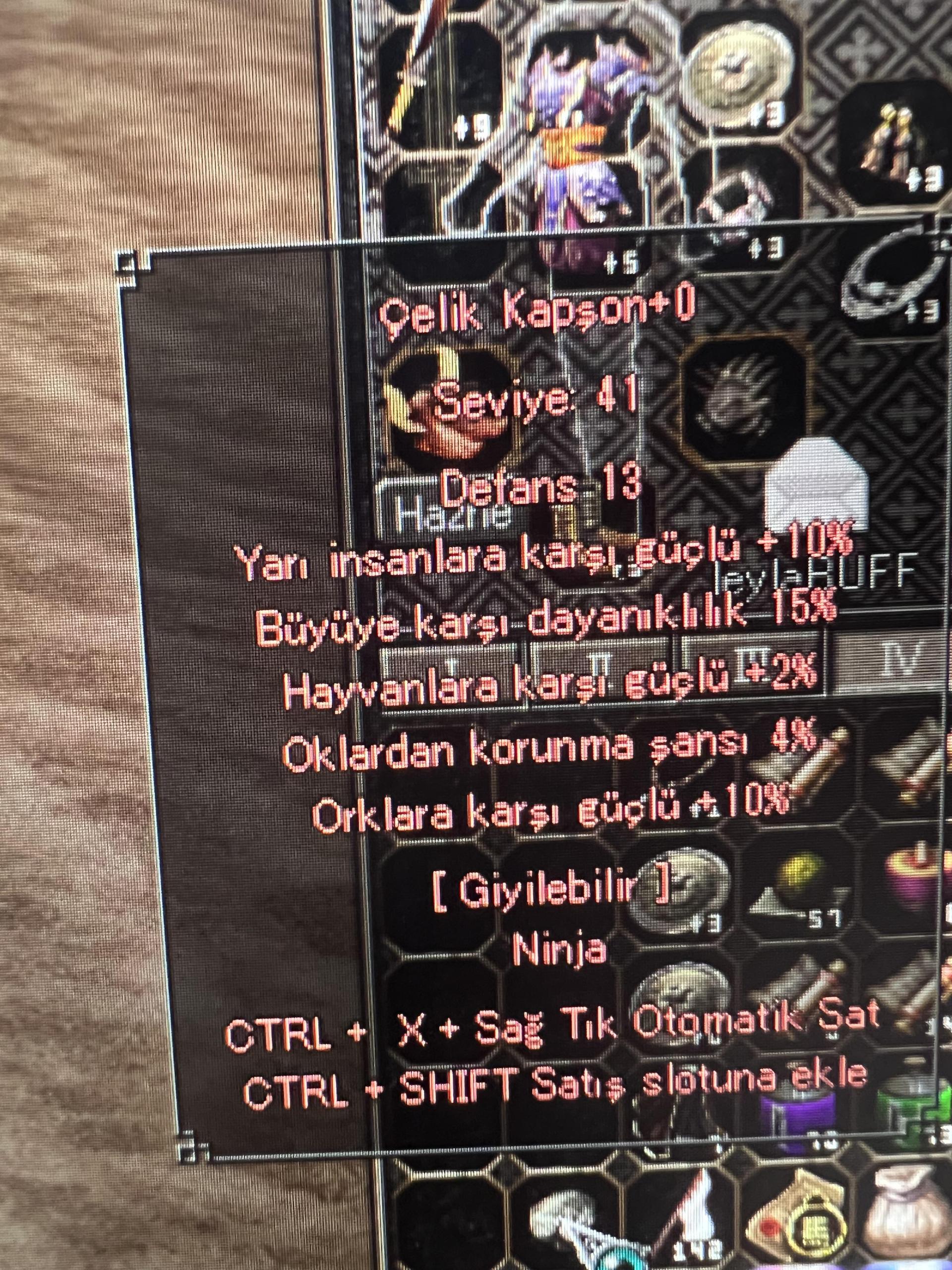 10yarı 15büyü 41lvl ninja kasklı 900tl