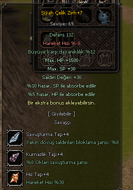 +7 SİYAH ÇELİK ZIRH 5 EFSUN FULL 4 TAŞ