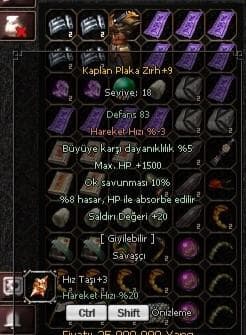 +9 KAPLAN PLAKA ZIRH UYGUNA.