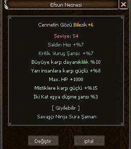 +6 CENNET BİLEZİK 1K HP 8 YARI 10 BÜYÜ 3 EŞYA