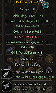 +9 DOLUNAY KILICI 36 ORT 10 ZEKA 10 ZEKA 15 ÖLÜMSÜZ 8 KRİTİK