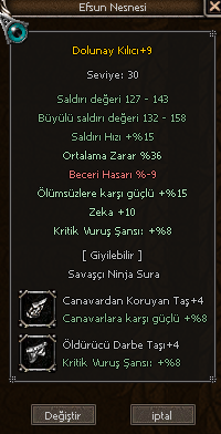 +9 DOLUNAY KILICI 36 ORT 10 ZEKA 15 ÖLÜMSÜZ 8 KRİTİK