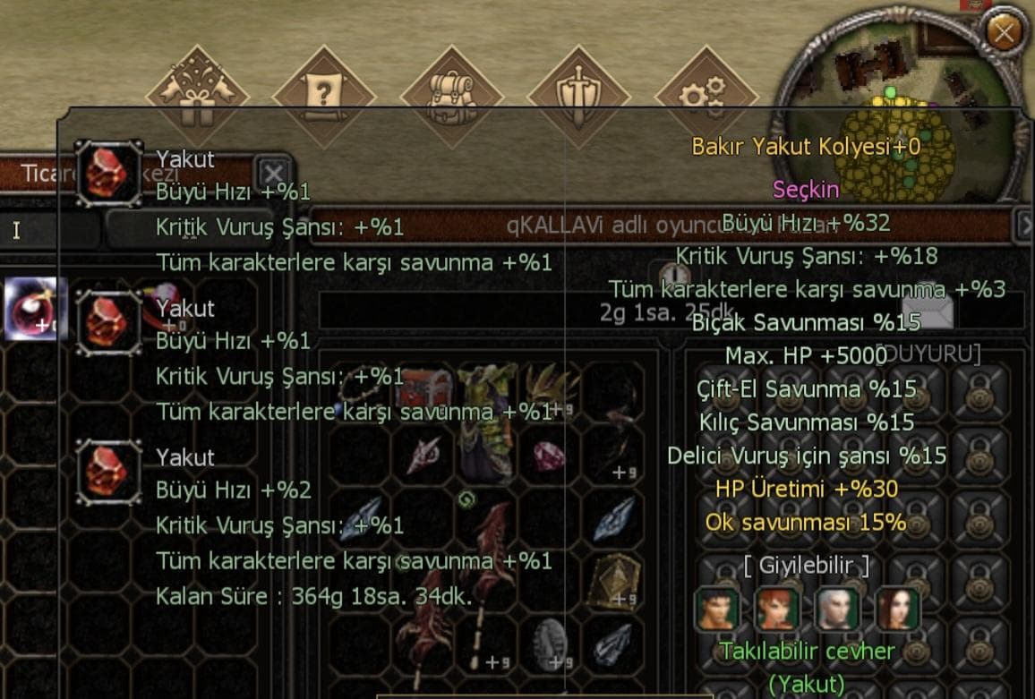 Bakır yakut kolye oyun içi 100T