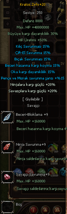 +20 WSLİK KRATOS ZIRHI SAVAŞÇI 4000 TL