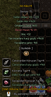 +9 KİN KILICI SATILIR 53 ORT 12 GÜC