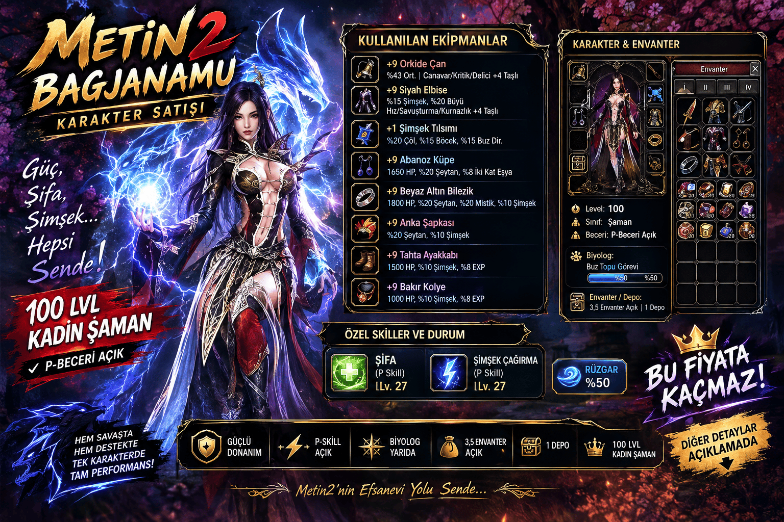 BAGJANAMU | 100 LVL ŞAMAN | FULL SİMYALI & SETLİ | 43 ORT ORKİDE ÇAN |
