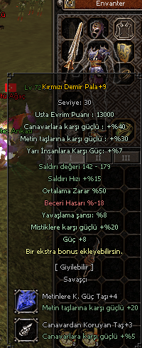 +9 50 ORT KDP FUL EVRİM 40 CANAVAR 30 METİN METİN TAŞI EKLİ GÜÇLÜ