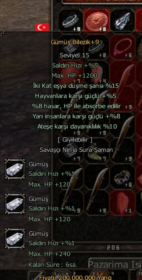 gümüş bilezik +9 bes efsun 3800