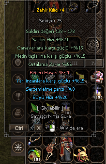 Zehir Kılıcı - 56 ort +yarı + sersem + büyü hızı